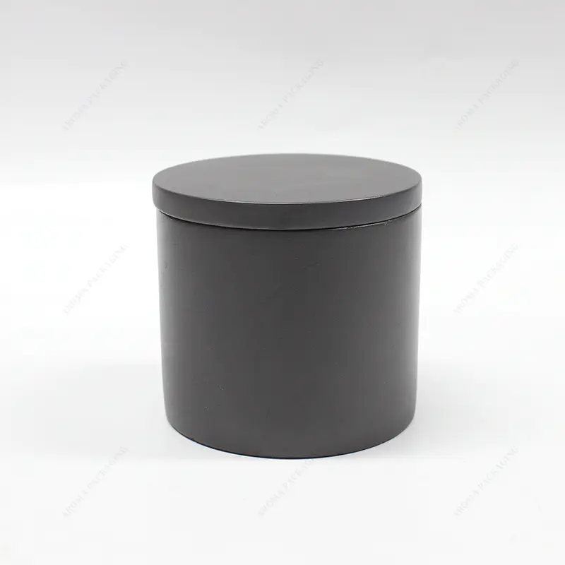 大豆蜡混凝土蜡烛罐圆形黑色哑光烛台带盖