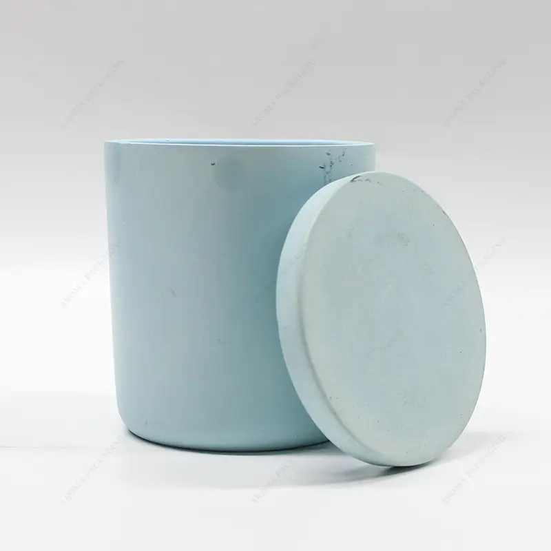大豆蜡圆形绿色蓝色混凝土蜡烛罐带盖装饰