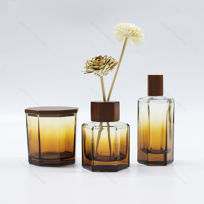 High Quality Thick Glass Octagon Reed Diffuser Bottle with Lid and Fiber Stick