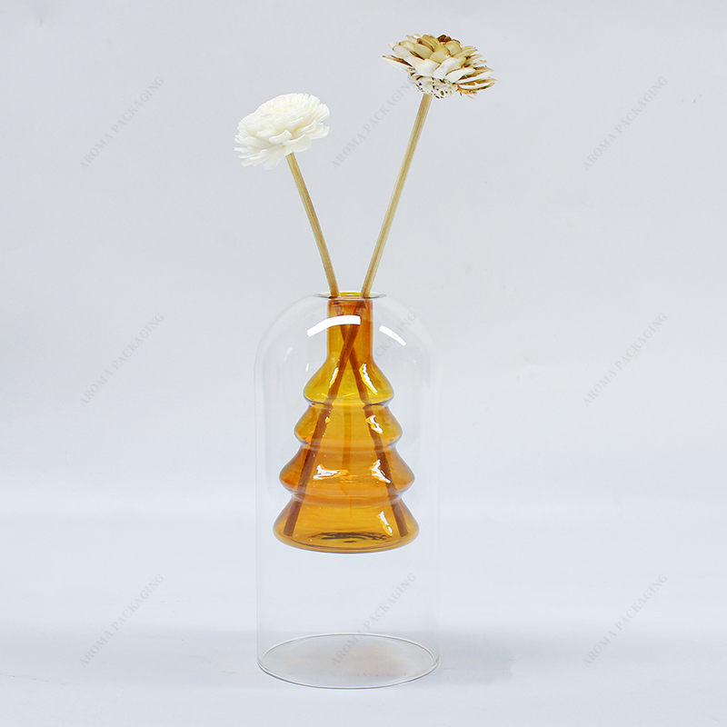High Borosilicate Double Layer Yellow Round Reed Diffuser Bottle Custom Capacity