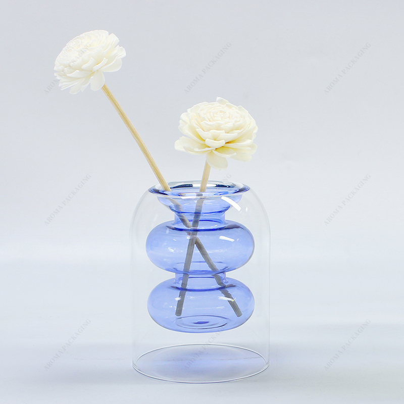 High Borosilicate Double Layer Blue Round Reed Diffuser Bottle Custom Capacity