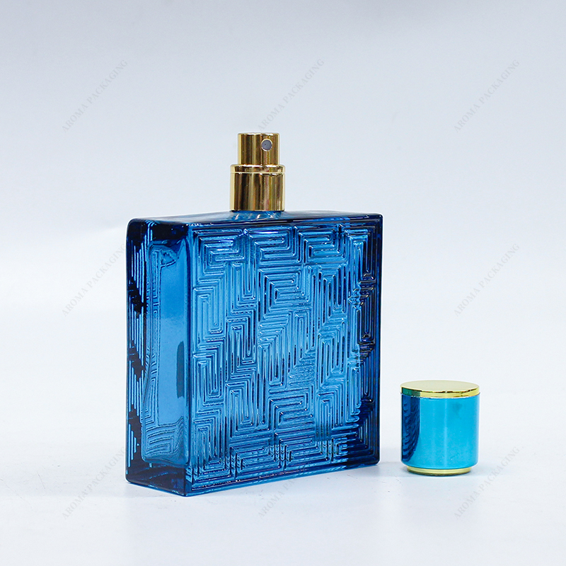 Free Sample Blue Clear Square 40ml Glass Perfume Bottle GBC218 Custom Logo