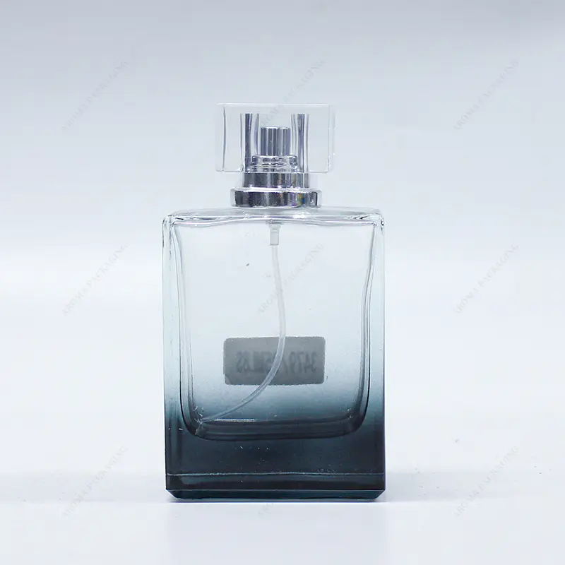 Muestra gratuita Blue Clear Square 40ml botella de perfume de vidrio GBC218 logotipo personalizado