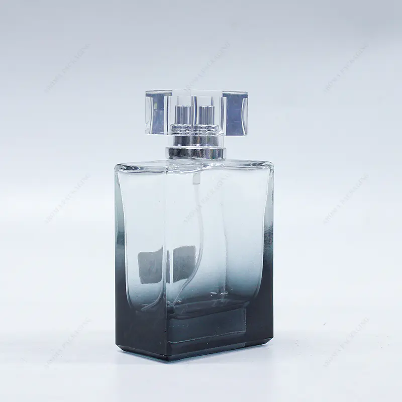 Muestra gratuita Blue Clear Square 40ml botella de perfume de vidrio GBC218 logotipo personalizado
