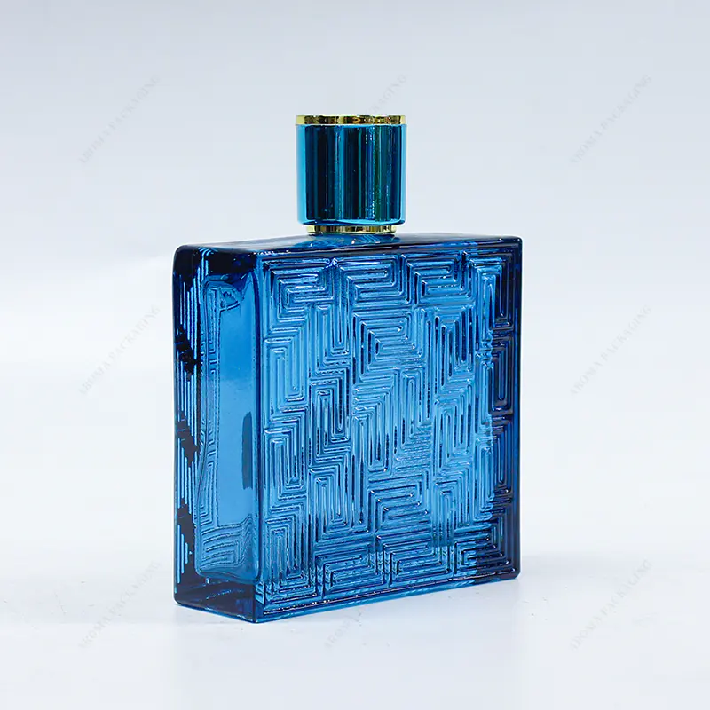 عينة مجانية زرقاء واضحة مربعة 40 مل زجاجة عطر زجاجية GBC218 شعار مخصص