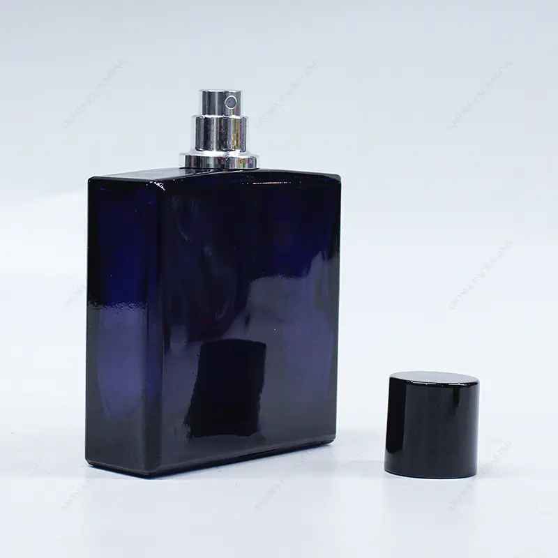 Personalización de fábrica Blue Black Square 40ml botella de perfume de vidrio GBC218