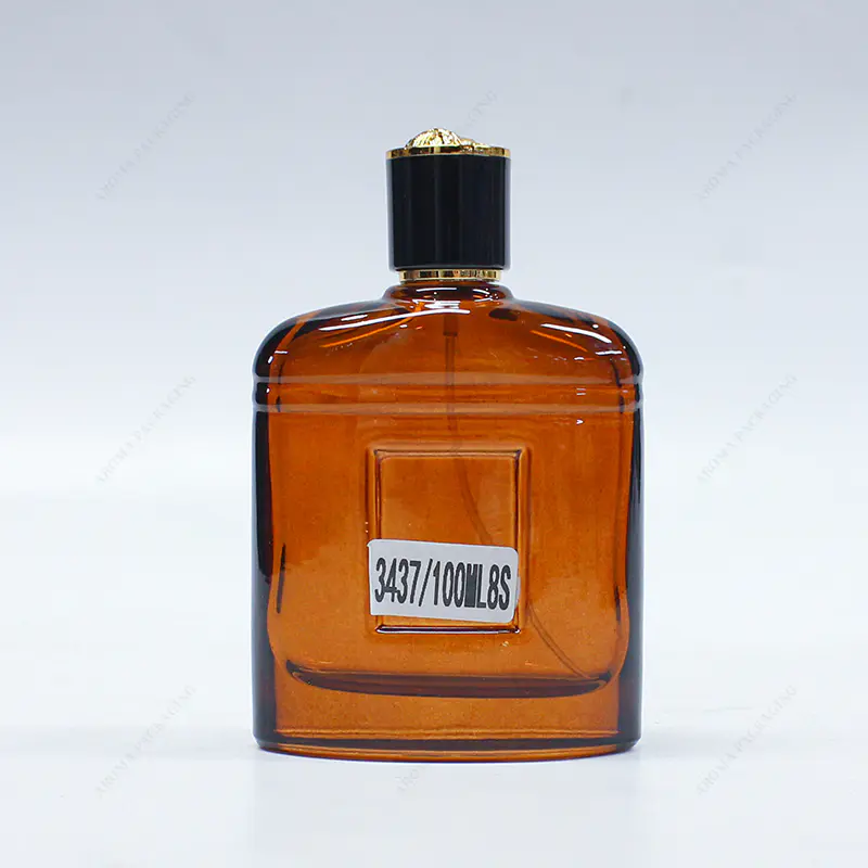 工場製 100ml 透明茶色ガラス香水瓶 GBC267-269 蓋付き