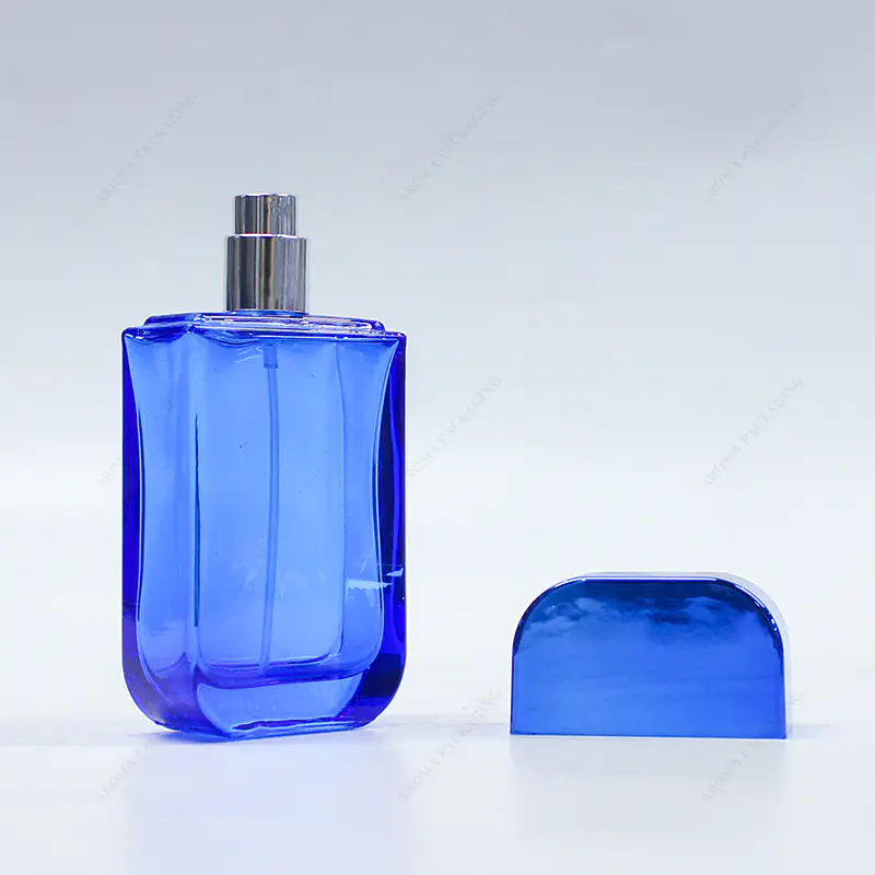 زجاجة عطر زجاجية سوداء زرقاء 55 مل 100 مل مصنوعة من المصنع GBC270-271 مع غطاء