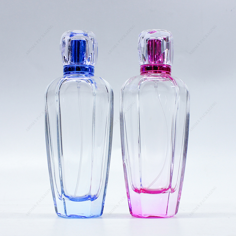 زجاجة عطر زجاجية زجاجية مصنوعة من المصنع باللون الأزرق الوردي 100 مل GBC272 مع غطاء مخصص