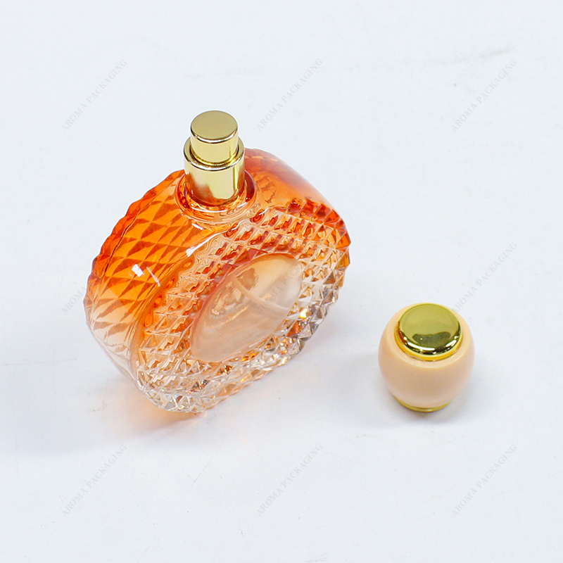 Factory Made Gradient Color Embossed Glass Perfume Bottle GBC273-274 Custom Shape with Lid