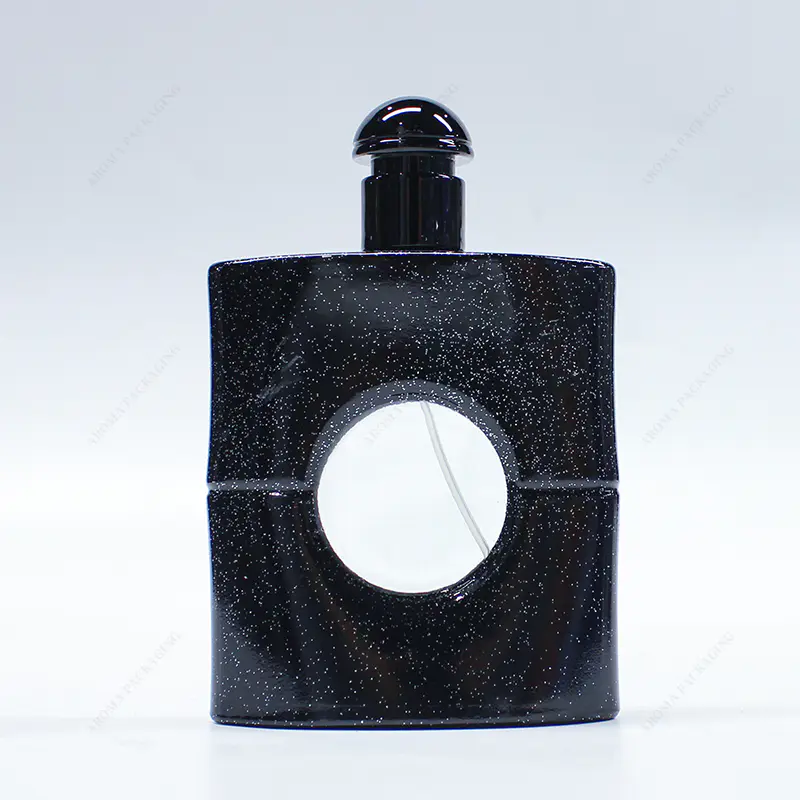 工場製カスタム形状ブラックイエローガラス香水瓶 GBC276-277 (蓋付き)