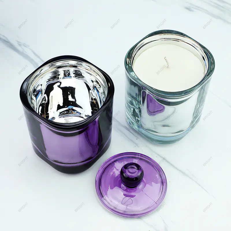 新款红紫色玻璃蜡烛罐 8oz 10oz 12oz 带盖和盒子