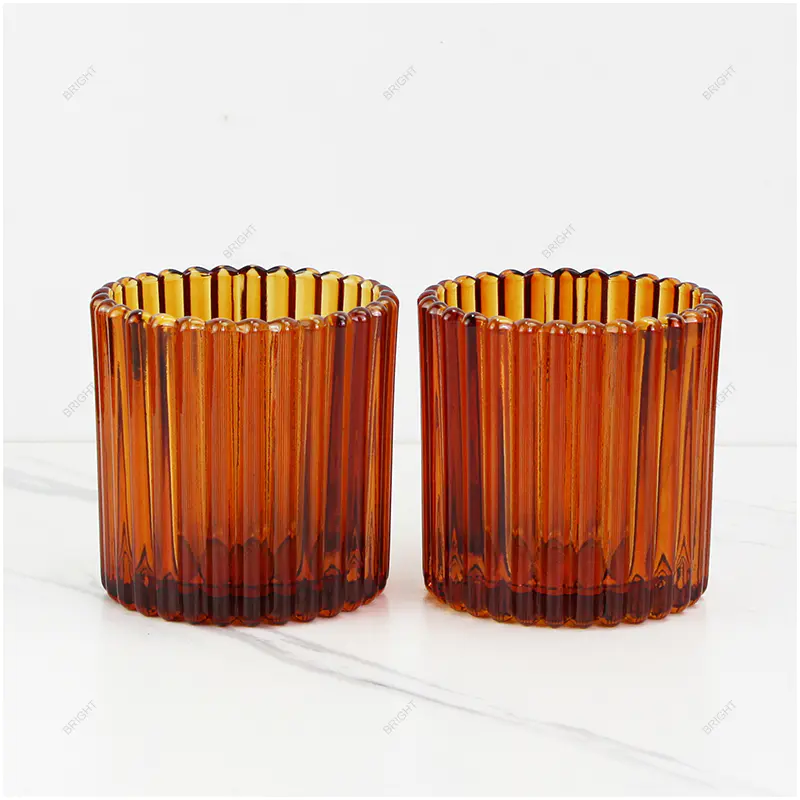 Wholesale Straight Edge Round Striped Glass Candle Jar for Candle Making