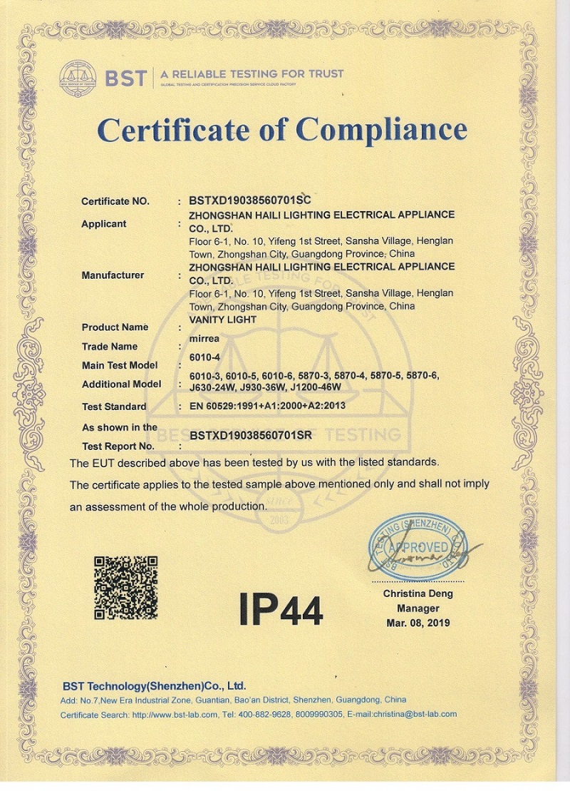 IP44 Certificate-Led Vanity Light
