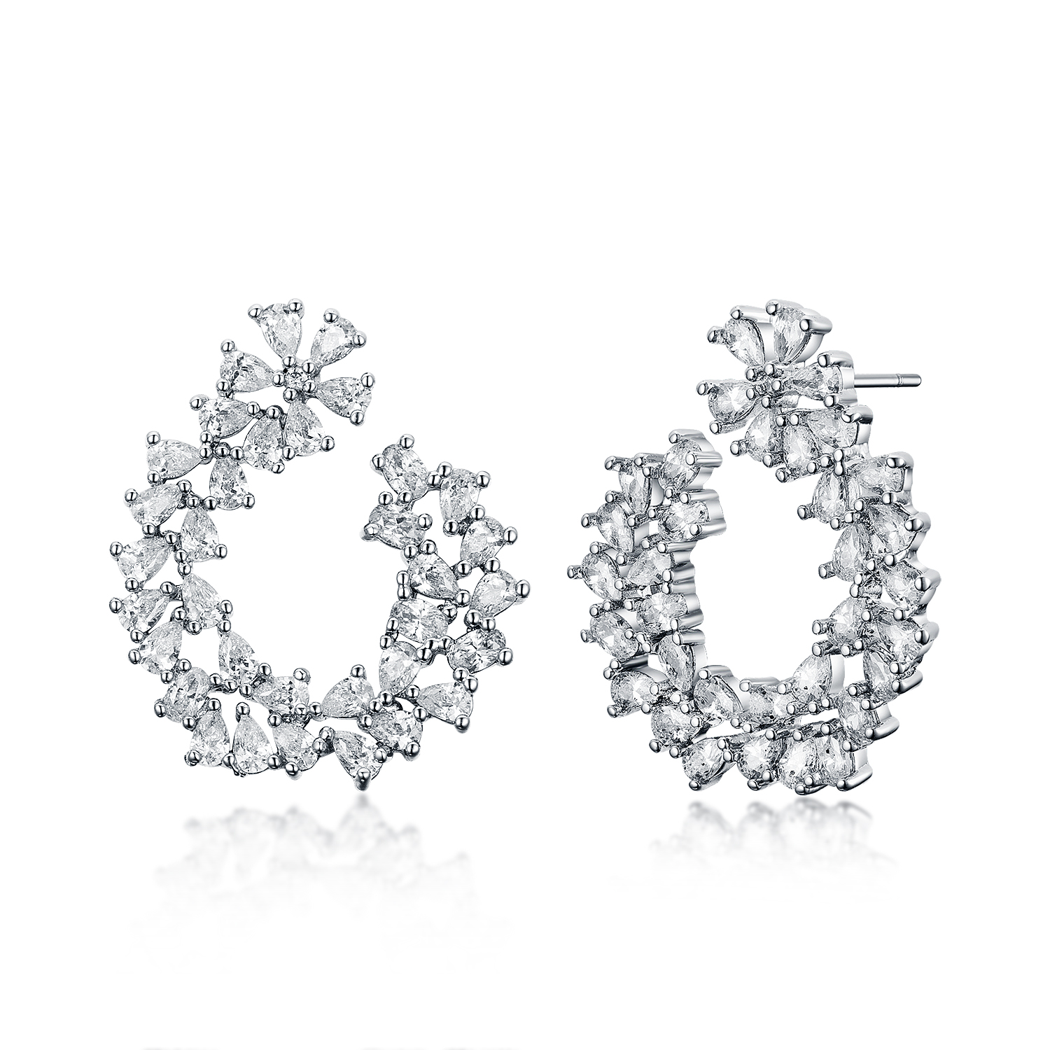 ER3613 Marquise CZ folower Post Earring in Brass/Copper under Rhodium plated from China reliable Jewelry factory