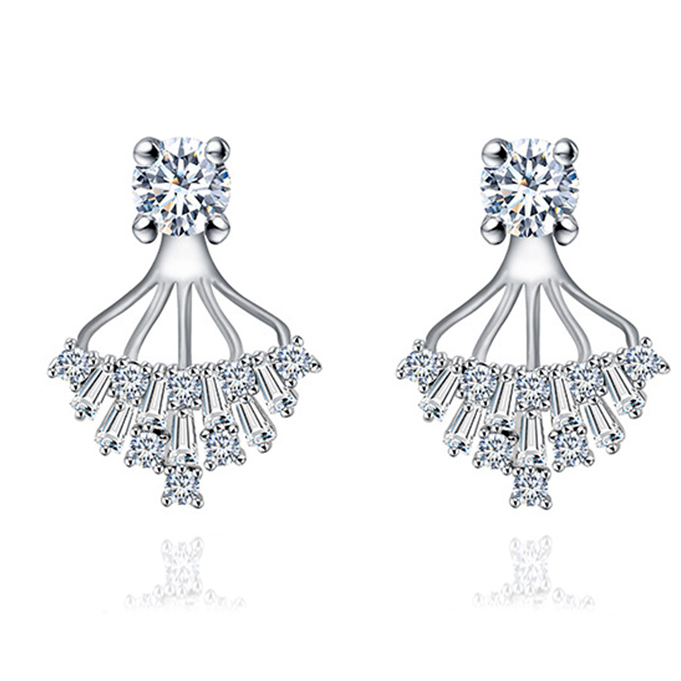 ER3630 Round & Baguette Drop Earring Jackets in Sterling Silver under Rhodium plated from China Top jewelry factory