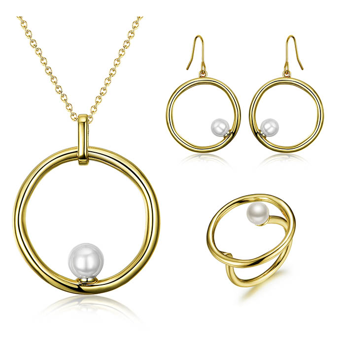 ST2702 Fresh/Shell Pearl Circel  Earring/Pendant/Ring Jewelry Set in 14K Gold from China trustable Jewelry wholesaler