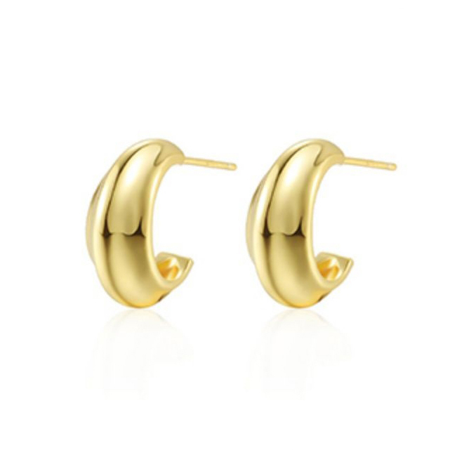 ER4614-Plain Hoop C Earring,a thick 18K Gold layer on sterling silver from relabile jewelry factory in China