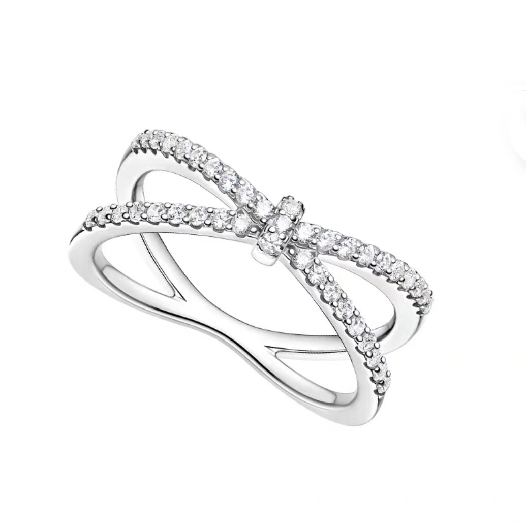 RI4544-Minimalist X Ring in Sterling Silver with Rhodium plating