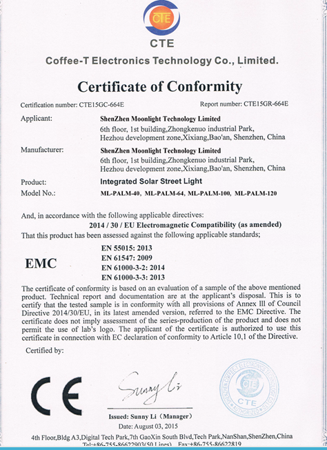 CE Certification of Solar Street Light