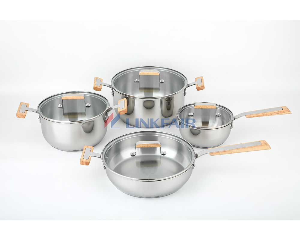 8-Piece Stainless Steel Cookware Set with Wood Handle
