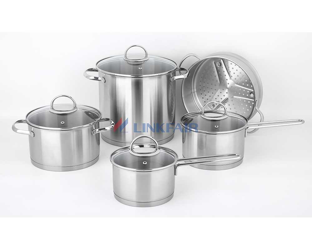 9-Piece Stainless Steel Cookware Set of Straight Shape
