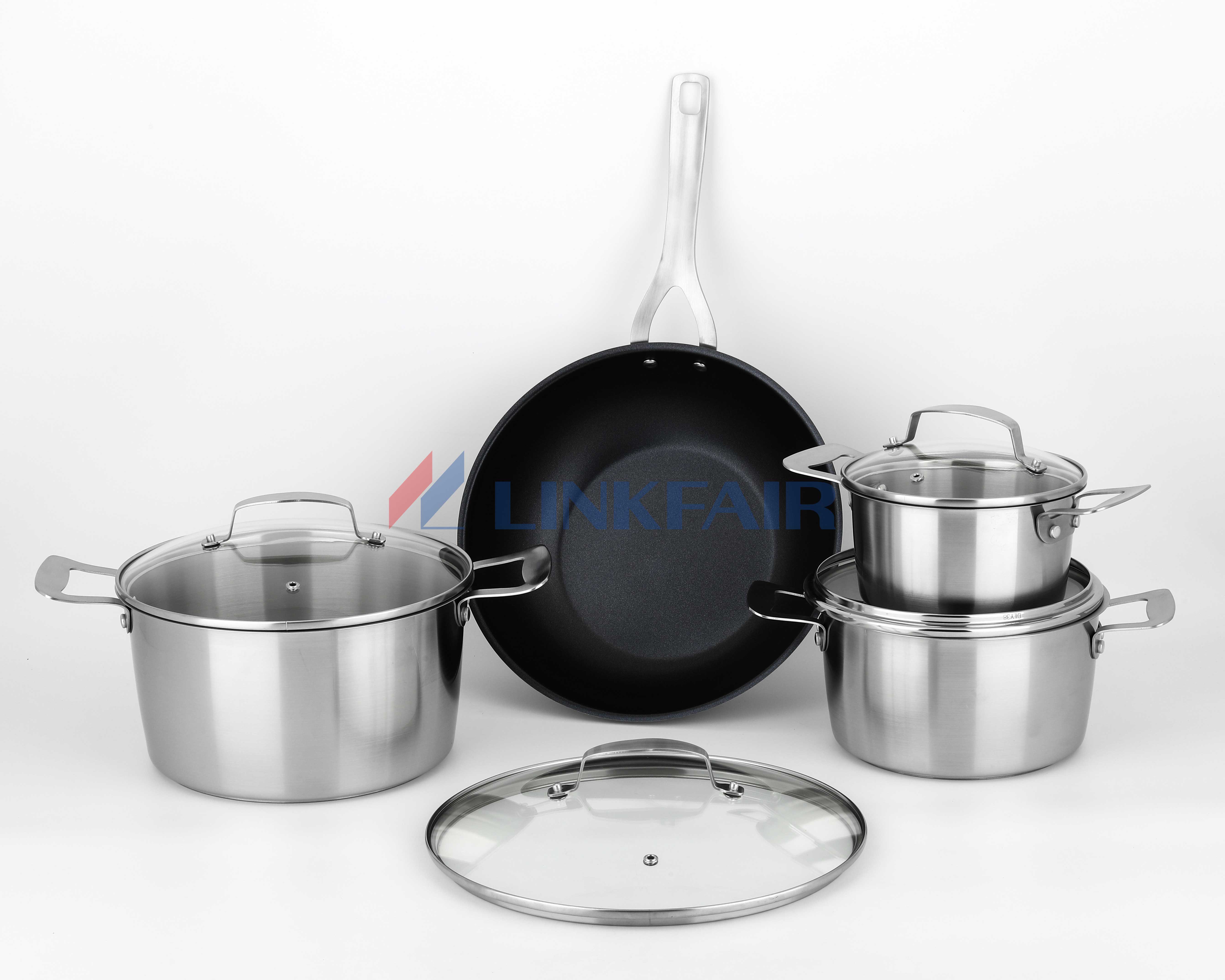8-Piece Stainless Steel Cookware Set of Conical Shape with Sandwich Bottom