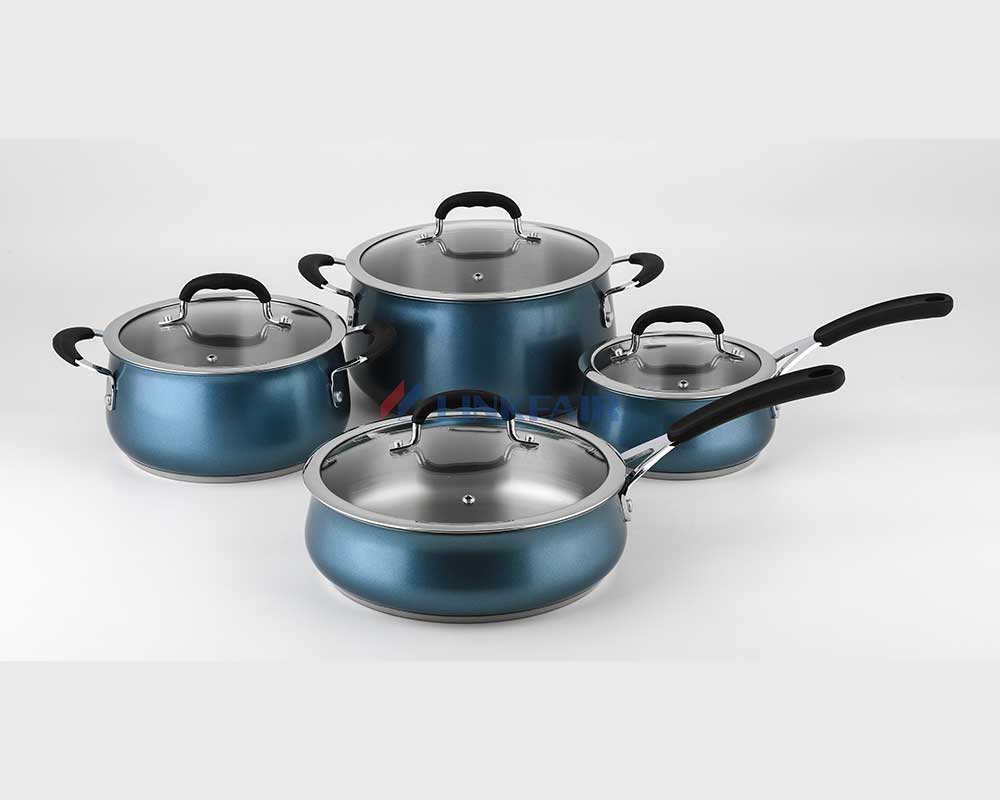 8-piece Stainless steel Pot and Pan Set with glass lid