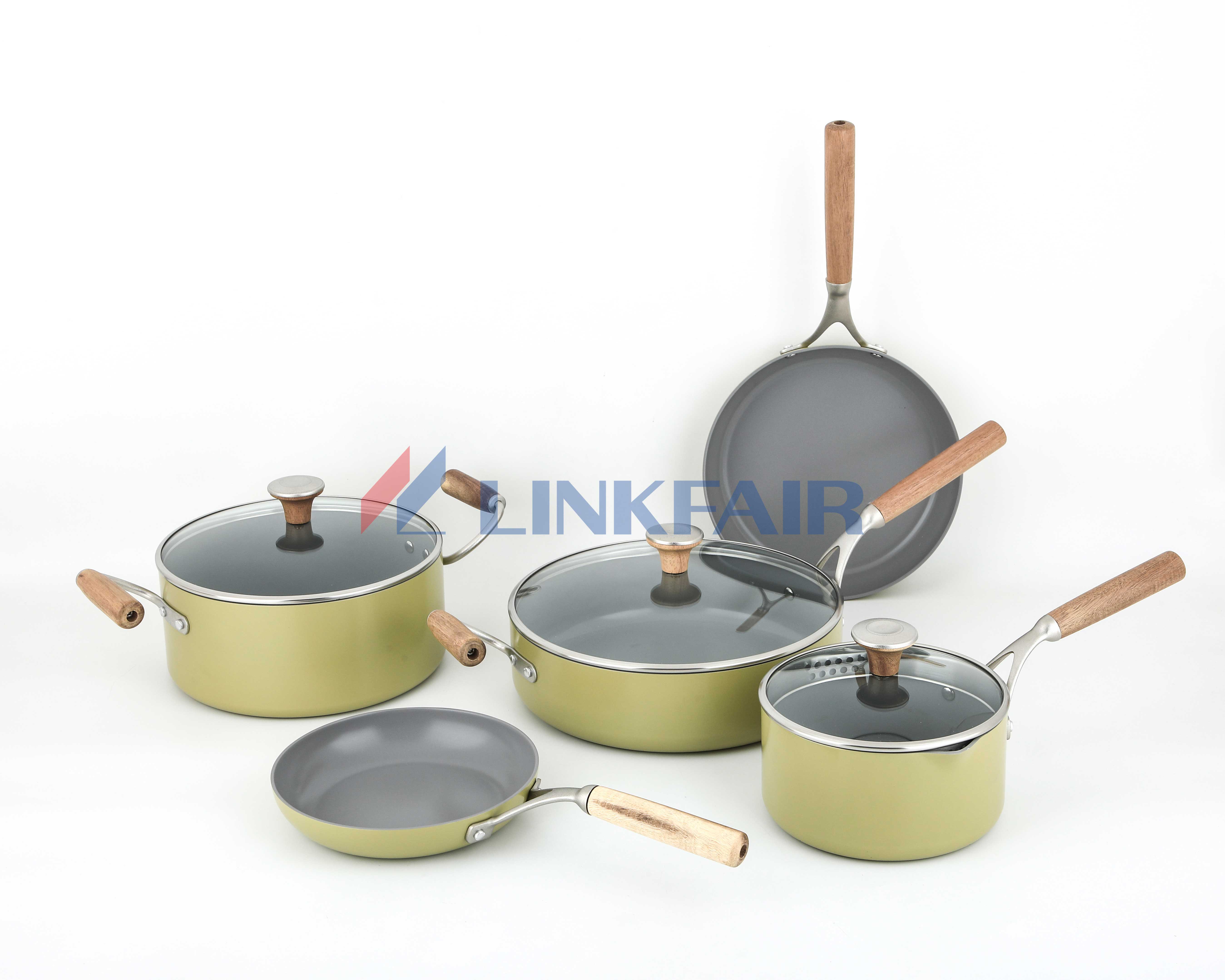 8-Piece Non Stick Cookwarer Set with Cast Wood Handle
