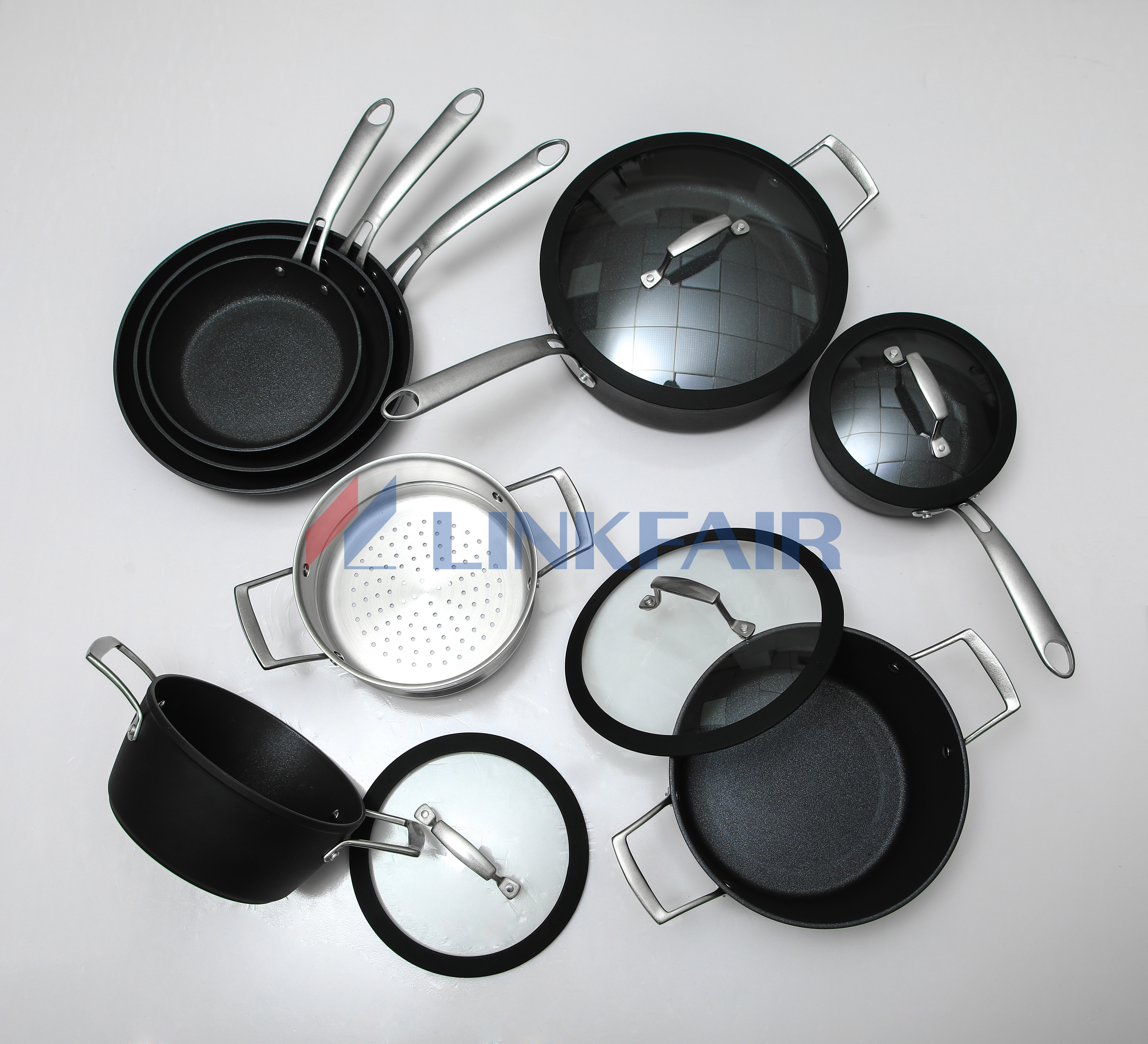 12-Piece Hard Anozided Cookwarer Set with Silicon Lid