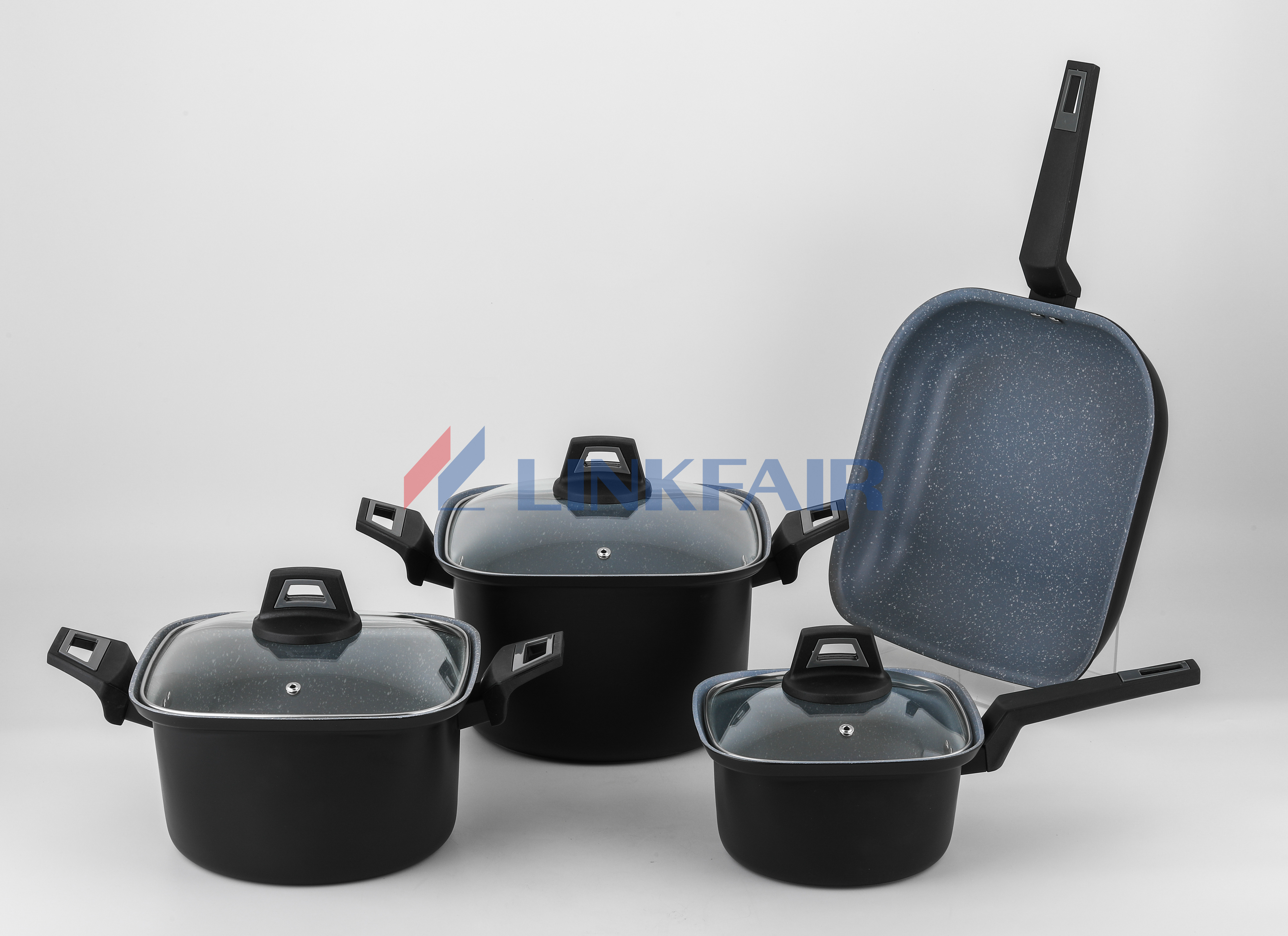 7-Piece Non-stick Cookware Set, Forged square Pots and Pans Set
