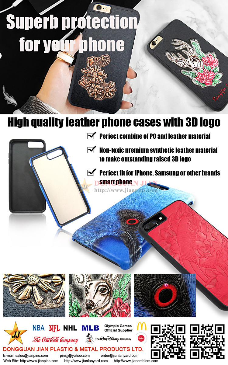 Étuis en cuir de téléphone portable avec le logo 3D