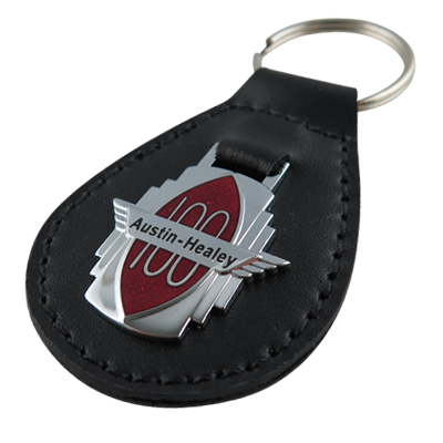Austin Keyring Key Ring badge mounted on a leather fob