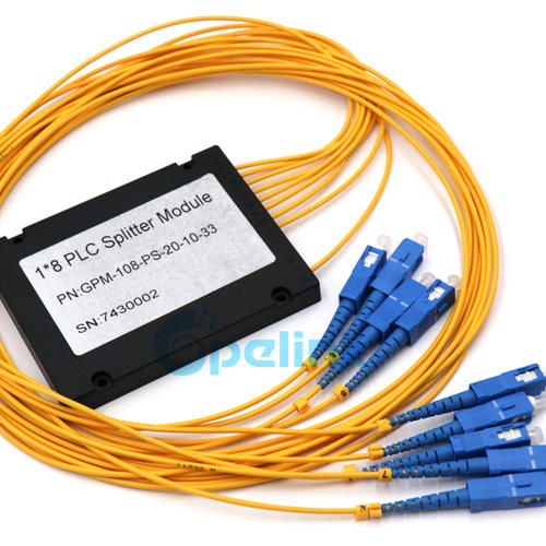 Fiber PLC Splitter: 1x8 Fiber Splitter, 2.0mm SC/PC, ABS BOX Package 