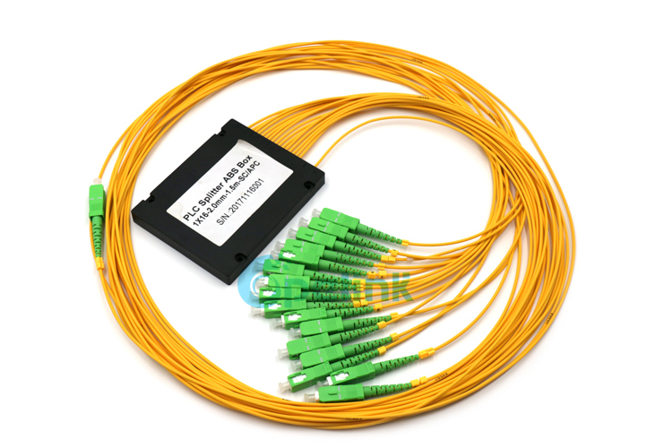 PLC Fiber Splitter: 1x16 PLC Splitter, 2.0mm SC/APC, ABS BOX Package