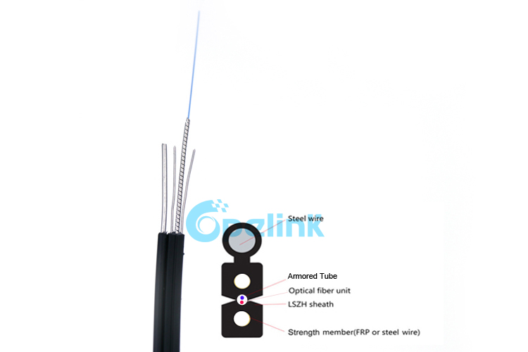 FTTH Anti-Mouse Fiber Cable, Self-supporting Bow-type Anti-Rodent Drop Fiber Optic Cable, central Spiral Stainless Steel Armored tube
