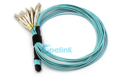 MPO Harness Cable: 12 Fibers MPO Female to 12 LC/UPC Fiber Optic PatchCord, 10G OM3 Multimode, LSZH Aqua