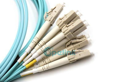 MPO Harness Cable: 12 Fibers MPO Female to 12 LC/UPC Fiber Optic PatchCord, 10G OM3 Multimode, LSZH Aqua