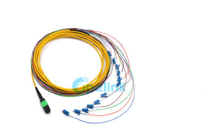 MPO jumper: MPO to LC Fiber Optic PatchCord, 12 Fibers 0.9mm Fanout, OS2 Singlemode