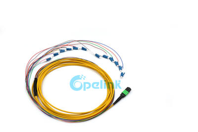 MPO jumper: MPO to LC Fiber Optic PatchCord, 12 Fibers 0.9mm Fanout, OS2 Singlemode