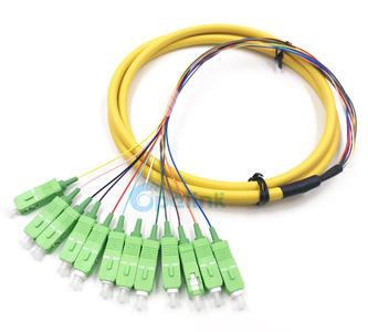 Distribution Fiber Optic Pigtail, 12 Fiber SC/APC Bunch Optical Fiber Pigtail, SM 9/125 Fanout 0.9mm, LSZH Yellow