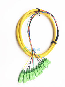 Distribution Fiber Optic Pigtail, 12 Fiber SC/APC Bunch Optical Fiber Pigtail, SM 9/125 Fanout 0.9mm, LSZH Yellow