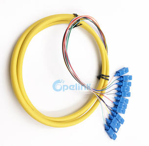Bunch Optical Fiber Pigtail, 12 Fiber Distribution Fiber Optic Pigtail, SC/UPC , SM 9/125 Fanout 0.9mm, LSZH Yellow
