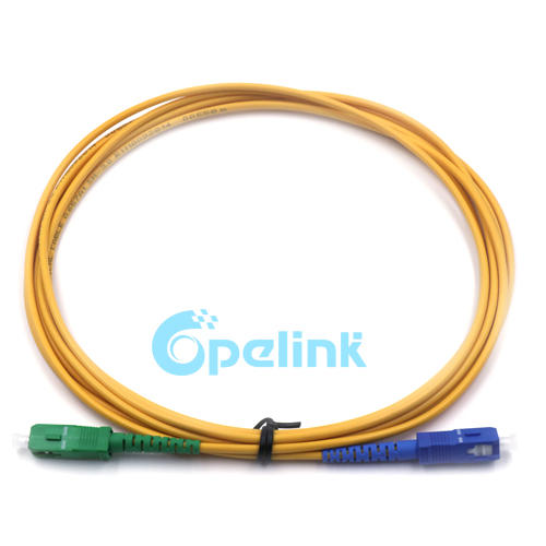 Optical Fiber Patch Cables: SC-SC/APC Fiber Optic Jumper, 9/125um Singlemode, Simplex, 3mm Cable, LSZH/PVC Yellow