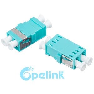LC to LC Fiber Optic Adapter, plastic housing, OM3 Multimode Duplex Fiber Adapter, Aqua, SC Footprint, without Flange