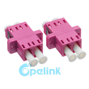 LC - LC Fiber Adapter, plastic housing, OM4 Multimode Duplex optical Fiber Adaptor, Pink, SC Footprint, flanged type