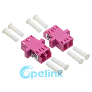 LC - LC Fiber Adapter, plastic housing, OM4 Multimode Duplex optical Fiber Adaptor, Pink, SC Footprint, flanged type