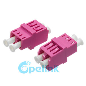 LC to LC OM4 Fiber Optic coupler, plastic housing, Multimode Duplex Fiber optic Adapter, Pink, without Flange