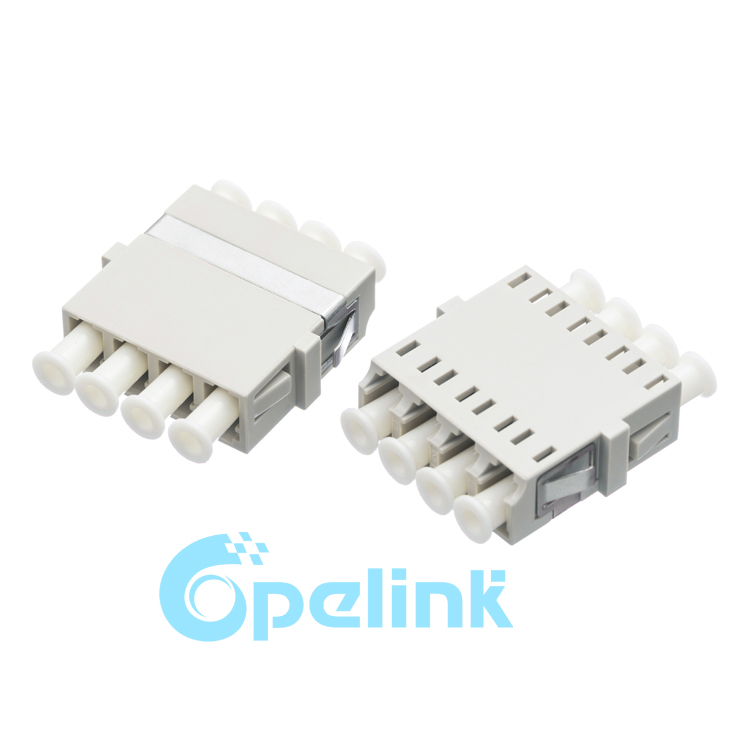 LC to LC Quad Fiber Adapter, plastic housing, Multimode optical Fiber Adapter, beige, without flanged