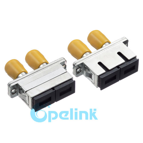 SC/UPC to ST/UPC Hybrid mating Adapter, metal housing, singlemode Duplex Hybrid Fiber Adapter, flanged type